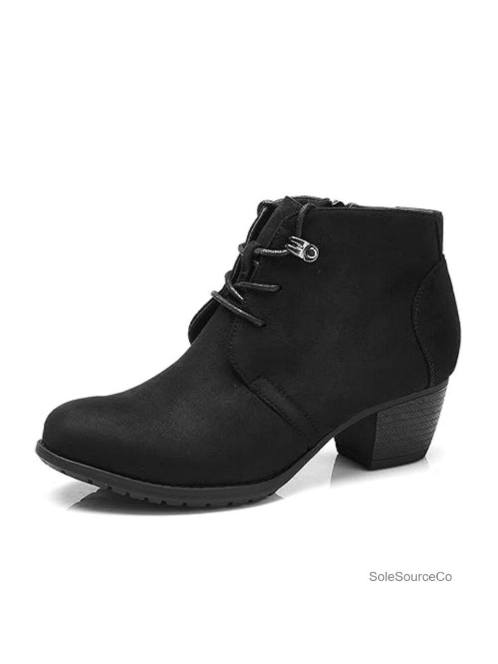 Women's Lace-Up Round Toe Low Heel Ankle Booties Side Zipper